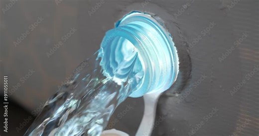 Water drains from frame pool. Draining water from outdoor open-air swimming pool. Water is leaking from the tank