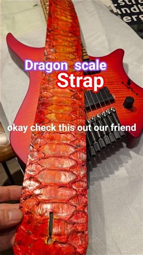 Dragon scale Guitar Strap, 🔥 fire color, made it large size python snake 🐍 leather