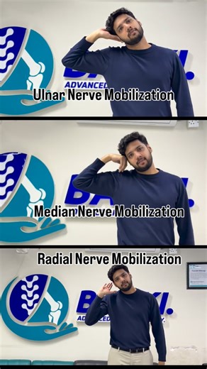 BARKI-Advanced Physiotherapy on Instagram: "Upper Extremity Nerve-mobilizations 🧠🖐️ Median, Ulnar & Radial nerve mobilization is used to improve neural mobility, reduce neurogenic pain, and restore upper-limb function. 🔹 Helps when nerves are mechanosensitive due to compression, postural stress, or repetitive use 🔹 Promotes nerve gliding, improves intraneural circulation, and decreases neural tension 🔹 Evidence supports its role in conditions like cervical radiculopathy, carpal tunnel syndr