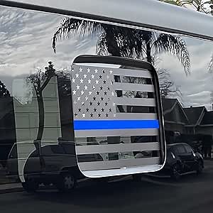 Compatible with Jeep Gladiator JT 2020 2021 2022 2023 2024 Rear Middle Back Window American US Flag Truck Back Center Vinyl Decal Exterior Accessories Matte Black Blue Thin Line