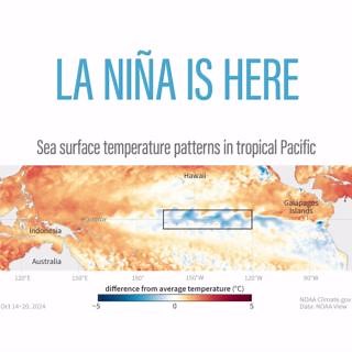 The wait is over and La Niña is officially here. There’s a 59% chance La Niña will persist through February–April, followed by a 60% chance of neutral conditions in March–May, according to NOAA NWS Climate Prediction Center. Read our latest ENSO Blog for more details: https://www.climate.gov/news-features/blogs/enso/january-2025-update-la-nina-here | NOAA Climate.Gov