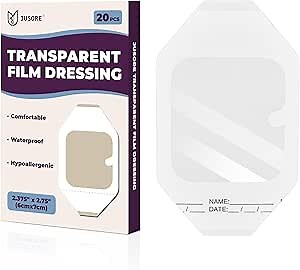 Transparent Film Dressing 2.38" x 2.75" - Flexible & Breathable Adhesive Protection for Wound Care, Post Surgical Shower, CGM Sensor Patches, IV Shield, Tattoo Bandage, 20 Pack