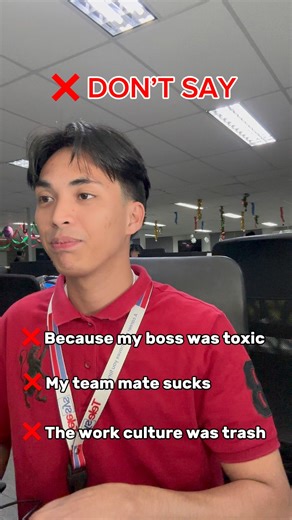 Here’s the reality, how you talk about leaving says everything about how you’ll talk about them when you eventually leave. ✅ WHAT TO SAY INSTEAD 1. Focus on growth “I’m looking for better career growth and opportunities to develop my skills.” 2. Focus on alignment “I realized I’m looking for a role that’s more aligned with my long-term career goals.” 3. Focus on learning “I want to be in an environment where I can continue learning and improving professionally.” 4. Neutral company reason “There 