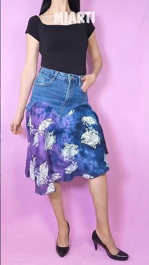 DIY Patchwork Plaid Skirt from Old Jeans Miarti🪡🧵✂️