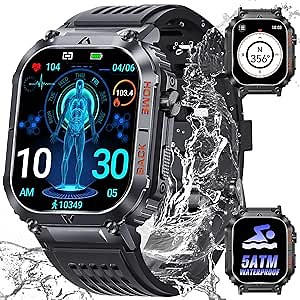 Military Smart Watch for Men with 2.02" Screen Rugged Smart Watch with 400mAh Battery, Heart Rate & Activity Tracking, Bluetooth Calling 5ATM Water Resistance for iPhone Android