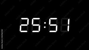 Matte White Digital Countdown Timer Starting at 30:00 (30 seconds) on Black Background, Featuring High-Visibility LED Display. 4K Motion Graphics