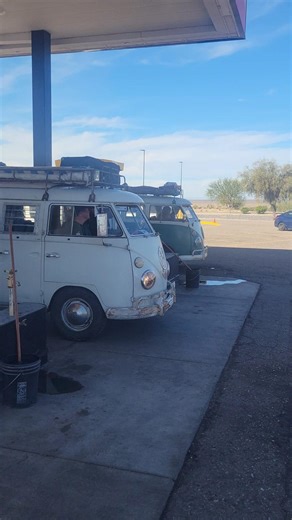Classic VW Busses At the Gas station - Road Trip