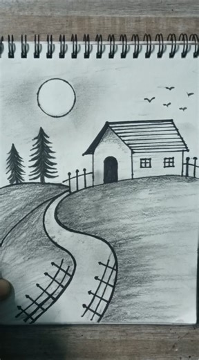 Let's learn how to draw House on a Hill#house drawing for Beginners #tutorial