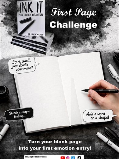 The First Page Challenge ✍🏾 Starting is often the hardest part. That blank page can feel intimidating—but it’s also full of possibility. The INK IT First Page Challenge is a gentle reminder that you don’t have to get it perfect. You don’t need the right words or the right drawings. All you need is honesty. Start small. Doodle your mood. Let your emotions flow through ink. INK IT was created as a safe space—where feelings are seen, expressed, and released without judgment. ✨ When words aren’t en
