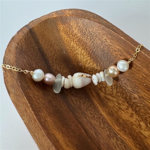 Mini Mermaid Necklace Cone Puka Shell Edison Pearl Sea Glass Bead Gold Filled Necklace One of a Kind Hawaii Layering Jewelry Made in Hawaiʻi - Etsy