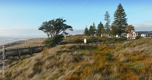 Aerial: Mount Maunganui Beach in Tauranga, New Zealand