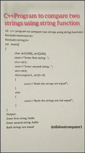 C++Program to compare two strings using string function||C++Program||