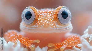 Close up scene of a cute yellow frog, Slow motion camera with different angles