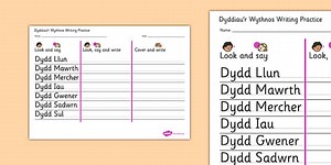 Days of the Week Welsh Writing Worksheets