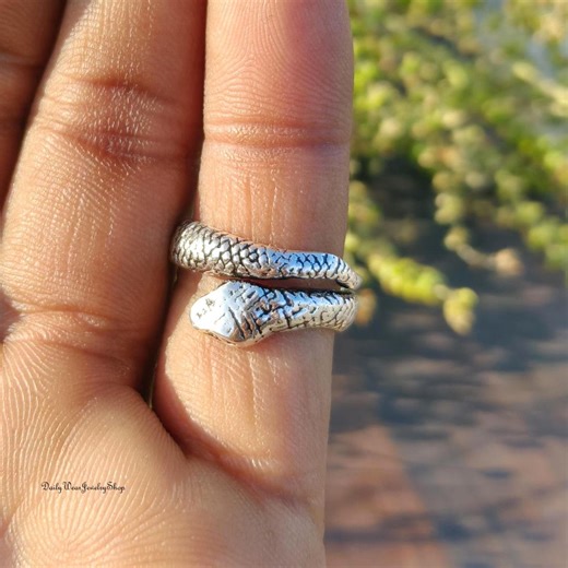 Handmade Silver Snake Ring Adjustable Serpent Jewelry Gift for Her Boho Wrap Snake Band - Etsy