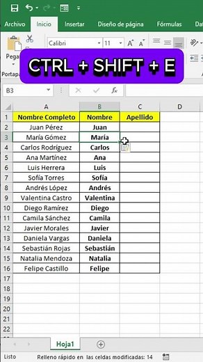 Separate first and last names in seconds with Ctrl + Shift + E #excel #shorts