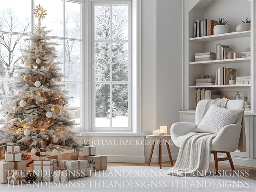 Christmas Zoom Background • Winter Virtual White Cozy Minimalist Apartment • Zoom Teams Digital Home Office Backdrop - Etsy