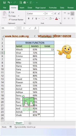 How to use the rank function in MS Excel. #exceltips #excel #exceltutorial