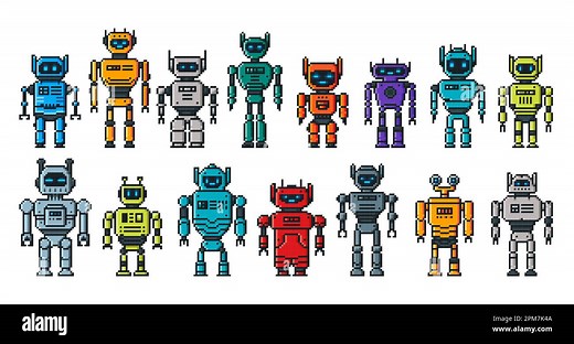 Pixel robot characters, 8 bit cartoon robotic droids and androids, vector game assets. Pixel robots and droid cyborgs, transformer toys and electronic Stock Vector Image & Art - Alamy
