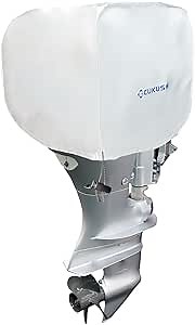 Outboard Motor Cover Waterproof Heavy Duty Boat Engine Thickened Covers, Silver with Pull Cord, Fit for 50-115 HP, 26" L x 22" W x 24" H