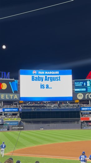 Annie King on Instagram: "OVER THE MOON! 🌙🤍 Corey wanted a private gender reveal, but when we got the notification that the results were ready while watching the Yankees make the playoffs…I was quickly able to convince him to go along with something bigger. Hands down, the best memory ever at Yankee Stadium. We are counting the days until we meet this little human! Huge thank you to @dionaxo for coordinating this once-in-a-lifetime surprise 🤍 Also grateful for the friendly people sitting arou