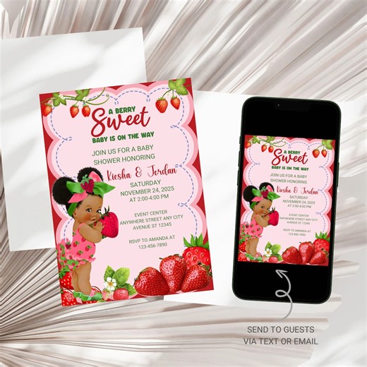 Afro Strawberry Baby Shower Invitation, African American Strawberry Baby Shower Invitation Template, African Princess Baby Shower Invite - Etsy