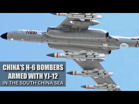 China's h-6 bomber armed with YJ-12 anti-ship missile in the South China Sea