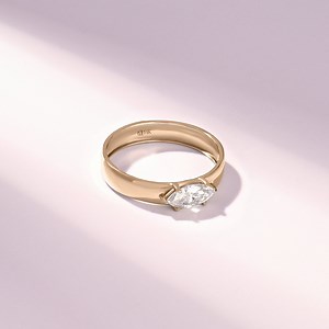 14k Gold Thick Band Engagement Ring, Solid Gold Moissanite Solitaire Ring, Wide East West Marquise Ring, Lab Diamond Anniversary Band Ring - Etsy