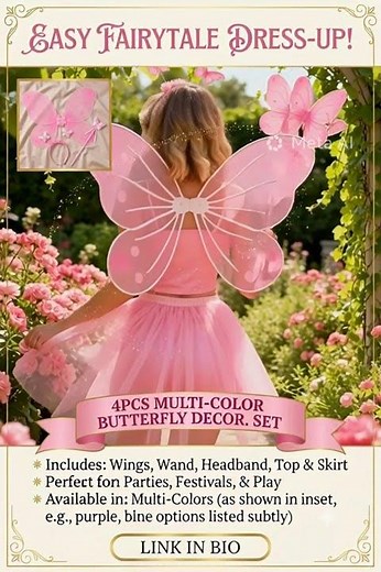 4-Piece Pink Butterfly Fairy Costume Set | Easy Fairytale Dress-Up 💖