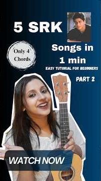 5 SRK Songs in 1 Minute 😍 #shorts #srk #birthday #mashup #ukulele #beginners #chords #love #sneha