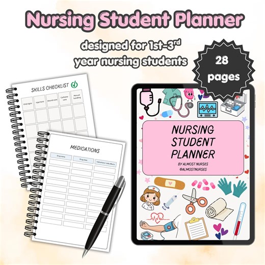 Nursing Student Planner | Printable Study Organizer for Nursing School (digital PDF) - Etsy