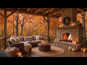 Cozy Autumn Porch - Relaxing Piano Music & Fireplace Sounds for Working, Studying, Unwind