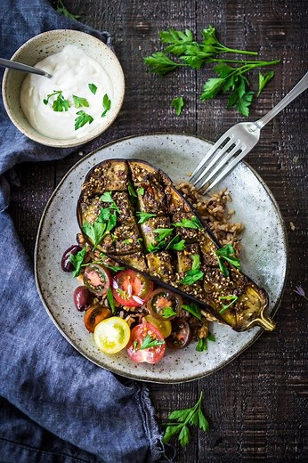 Easy Za'atar Roasted Eggplant Recipe with Tahini Sauce