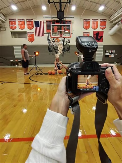 Lights, gels, camera, spray aerosol… aka fog spray!!! #seniorsportsphotography #seniorphotos #girlsbasketball #bts #fyp
