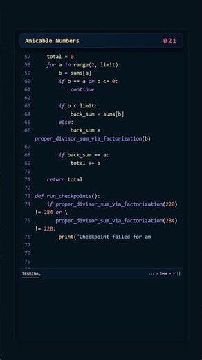 Project Euler #021: Amicable Numbers | Python #coding #python #programming