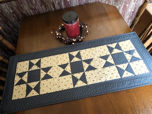 Quilted Blue Table Runner, Farmhouse Ohio Star Topper, Country Star Runner, Handmade 12.5x31.5 - Etsy
