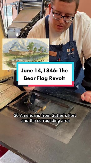 June 14, 1846: The story of the Bear Flag Revolt and printing the precursor to California’s State Flag. #SacHistoryMuseum #museum #printingpress #flagday #bearflag