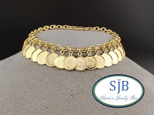 Vintage 14k Gold Bracelets, 14k Yellow Gold Cable Link Bracelet With Replica Coin Dangles, Unique Vintage Gold Coin Charm Bracelet, #C5207 - Etsy