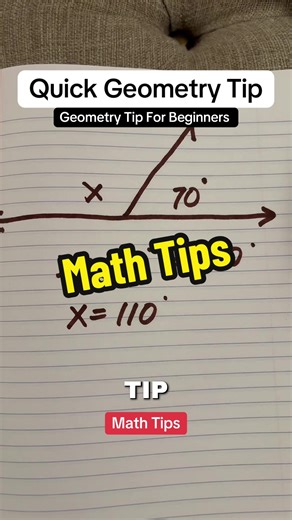 Quick Basic geometry tip for beginners. Angles that sit on a straight line always add up to 180 degrees. If you know one angle, subtract from 180 to find the other. Use this on homework and quizzes to solve missing angle problems. #mathtips #geometry#TikTokCreatorSearchInsightsIncentive