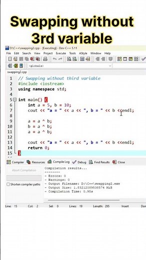 Swapping without using third variable in C++ || Swapping of two numbers in C++ #shorts #coding