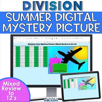 Summer Digital Mystery Picture for Division Facts to 12s Pixel Art Math Facts