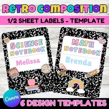 Editable Groovy Retro Composition Notebook Covers- Composition Notebook Template