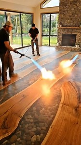 Luxury Epoxy Floor with Oak Planks and River Stones | EzTech HD