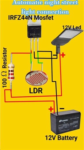 Automatic night light using Mosfet IRFZ44N And LDR connection diagram sorts.12 V Led.