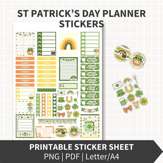 ST PATRICK’S DAY Planner Stickers Printable, Irish Functional Labels March Planning Holiday Weekly Kit 1 Sheet, Boxes Headers Checklists - Etsy