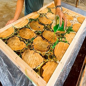 A Beautiful Product Made From Round Logs And Epoxy Glue By A Young Carpenter | WT Team Woodworking