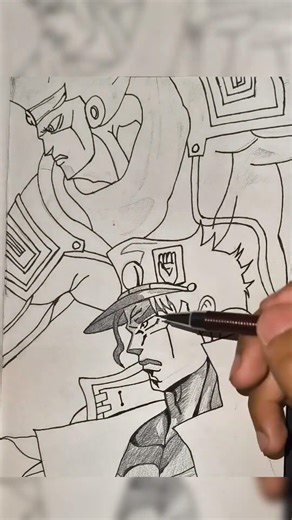 Outlining Kujo Jotaro sketch from JoJo's Bizzare Adventure.