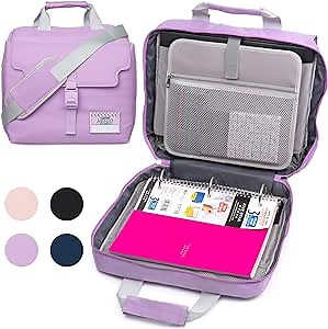 3 Ring Zipper Binder, 2 inch O-Ring Organizer Binder with Handle and Shoulder Strap, Large Portable Storage Pocket, Compatible with 14-Inch Chromebook, Violet