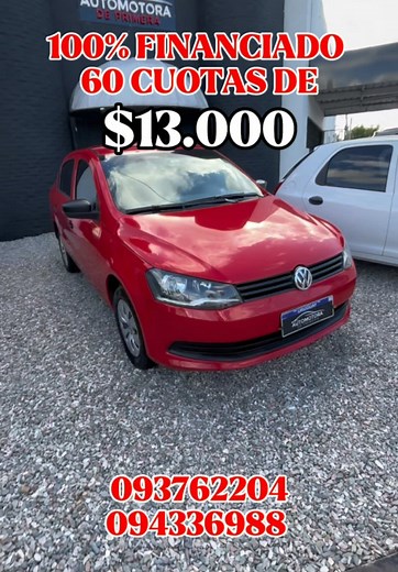 100% FINANCIADO‼️🚘 Volkswagen Gol G6 Motor 1.6 2015 •Comandos al volante •Aire acondicionado •Dircción Hidráulica •Vidrios eléctricos •Bloqueo central •Combustible Nafta USD 13.900 Documentación en regla y pronta para transferir 🪪 Financiación de la casa ✍🏼 y/o bancaria 🏦 Financiación bancaria hasta en 60 cuotas (primer cuota diferida)! ÚNICOS REQUISITOS: - ingreso mensual mayor a $20.000 - 6 meses de antigüedad laboral - no estar en clearing Simulación bancaria en el momento, sin costo ni c