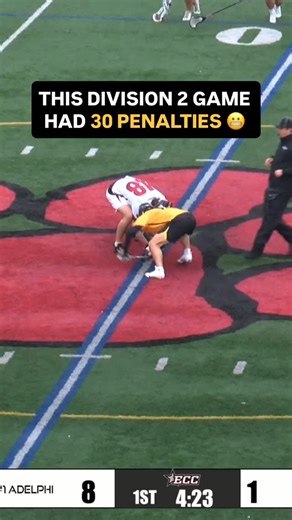 This game got REALLY out of hand 🚩😵‍💫 A recent matchup between @adelphimlax and @fsu_mlacrosse featured 30 penalties, resulting in over 27 minutes of penalty time administered by the officials. No. 1 Adelphi won the game, 18-7. (via MountainEast.tv) | The Lacrosse Network